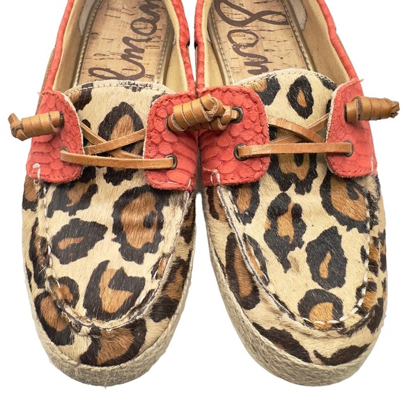 Sam Edelman | Women | Sebastian Leather Fur Leopard Slip On Boat Shoes | 6 M - Picture 7 of 13